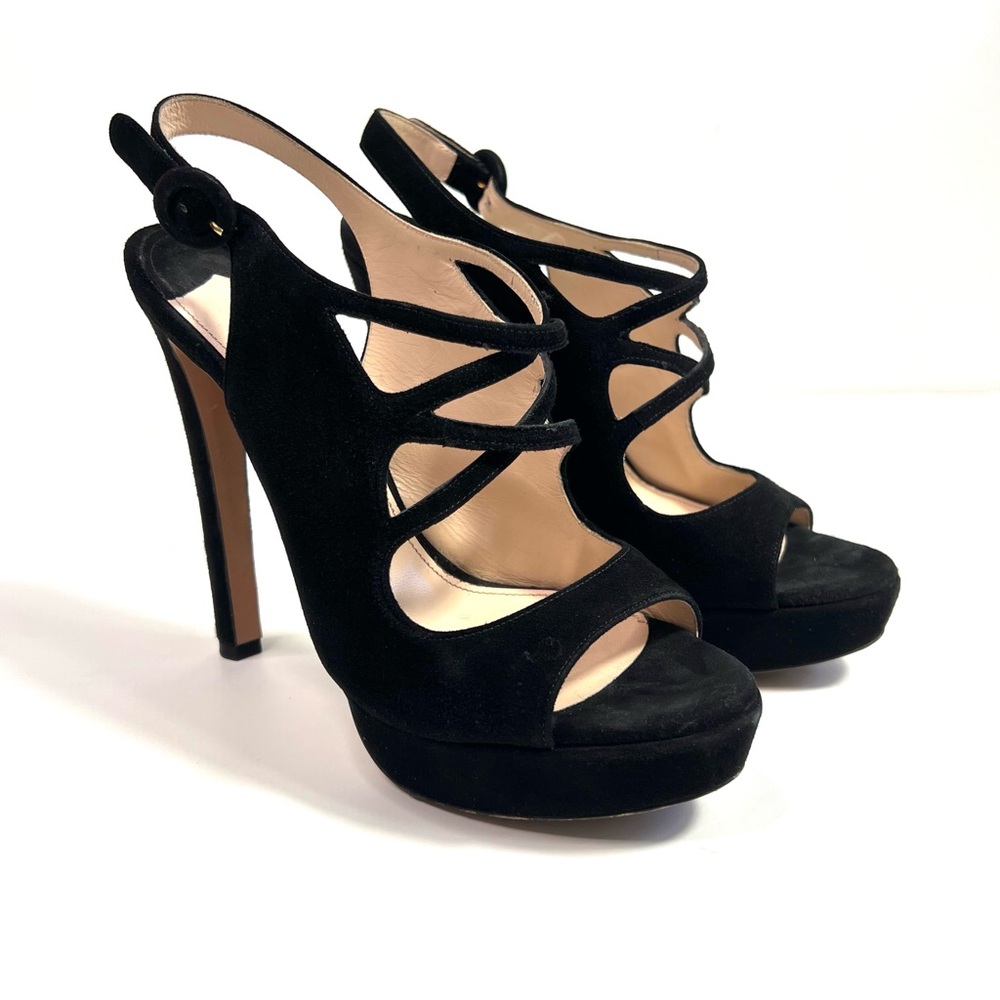 Prada Black Suede Platform Slingback Sandals Size 37.5